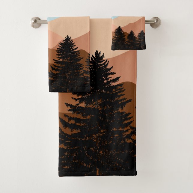 Abstract Landscape Forest Trees Rainbow & Birds Bath Towel Set (Insitu)