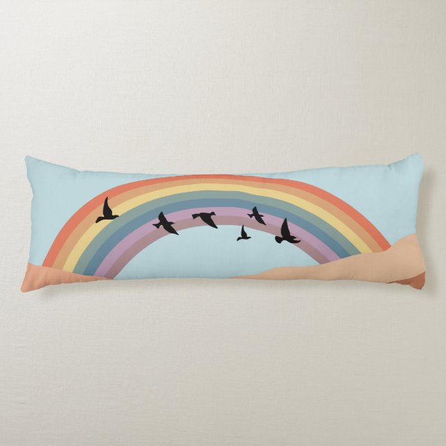 Abstract Landscape Forest Trees Rainbow & Birds Body Pillow (Front)