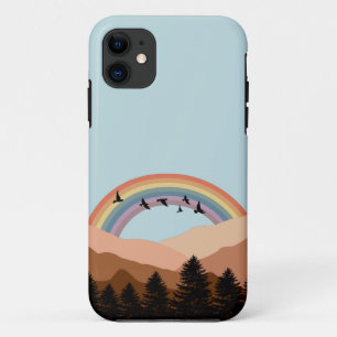 Abstract Landscape Forest Trees Rainbow & Birds  iPhone 11 Case