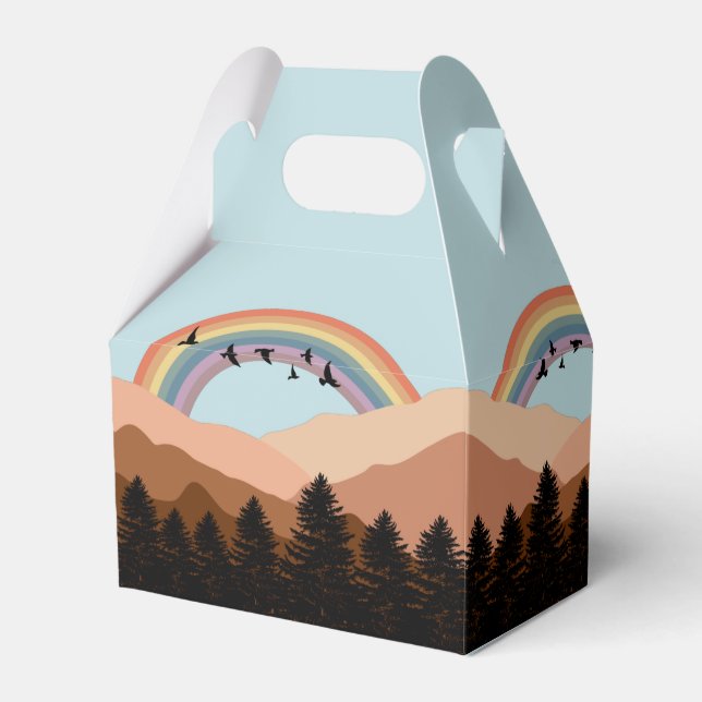 Abstract Landscape Forest Trees Rainbow & Birds  Favor Box (Front Side)