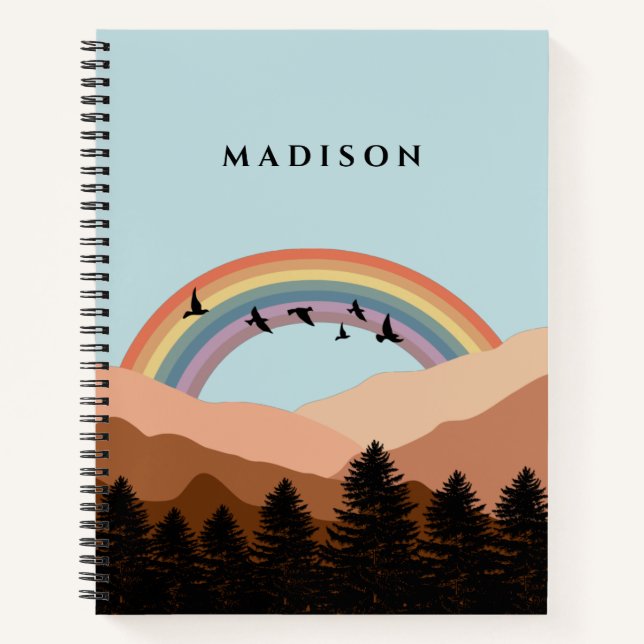 Abstract Landscape Forest Trees Rainbow & Birds Notebook (Front)