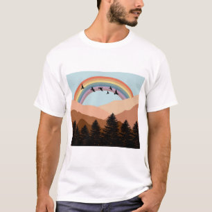 Abstract Landscape Forest Trees Rainbow & Birds T-Shirt