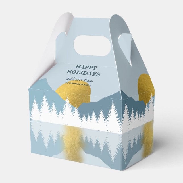 Abstract Landscape Golden Winter Happy Holidays Favor Box (Front Side)