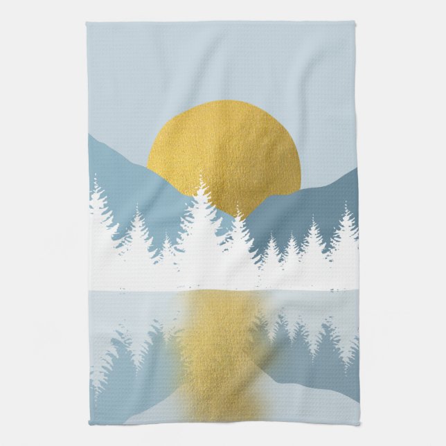 Abstract Landscape Golden Winter Sunset Sunrise Kitchen Towel (Vertical)