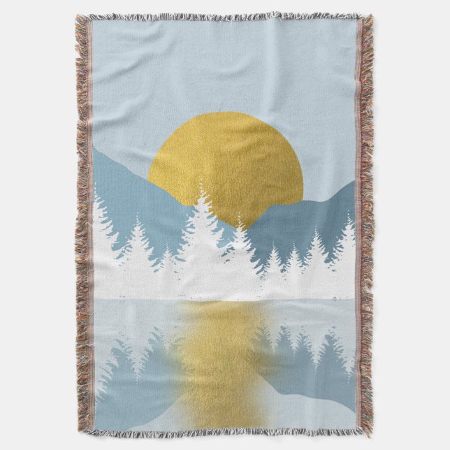 Abstract Landscape Golden Winter Sunset Sunrise Throw Blanket (Front Vertical)