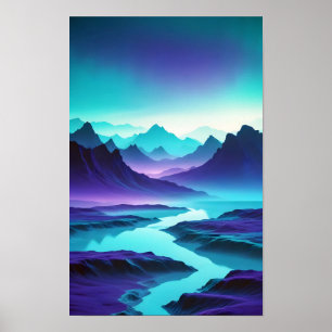 Abstract Landscape Mountains Valley Nature Scenery Poster
