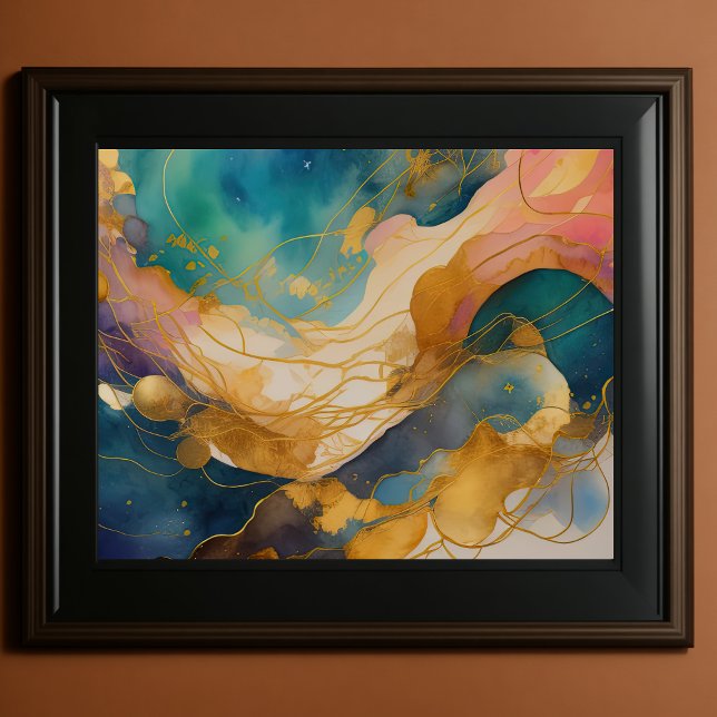 Abstract Landscape Painting Gold Peach Blue Poster (Creator Uploaded)