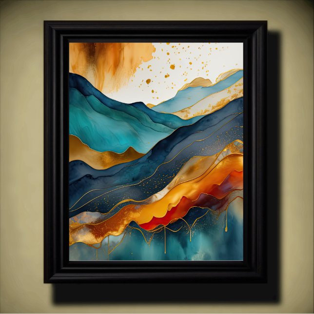 Abstract Landscape Painting Gold Rust Blue Poster (Creator Uploaded)