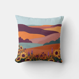 Abstract Landscape Pillow - Tangerine & Plum