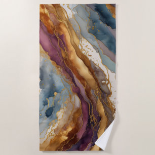 Abstract Landscape Purple Brown Blue Gold Beach Towel