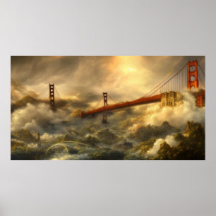 Abstract Landscape storm Golden Gate Bridge Poster