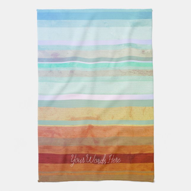 Abstract Landscape Stripes & Your Words Kitchen Towel (Vertical)
