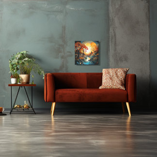 Abstract landscape, trees and stream canvas print