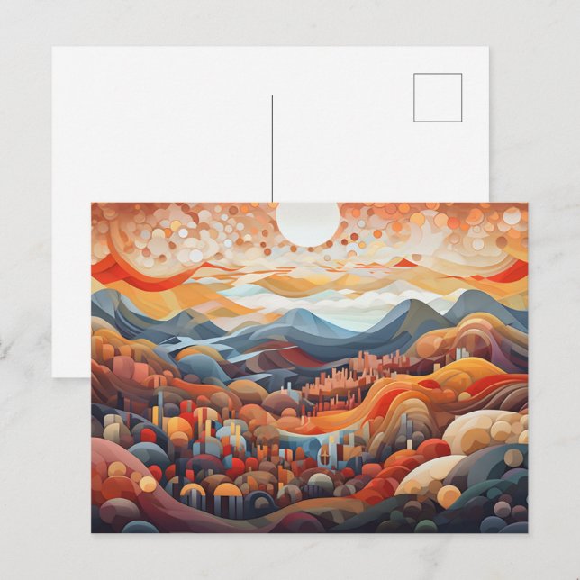 Abstract Landscape Valley Vs Mountain Illustrator Postcard (Front/Back)