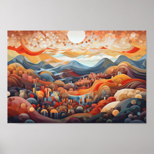 Abstract Landscape Valley Vs Mountain Illustrator Poster