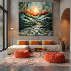 Abstract Landscape with Sunlit Path and Geometric  Canvas Print