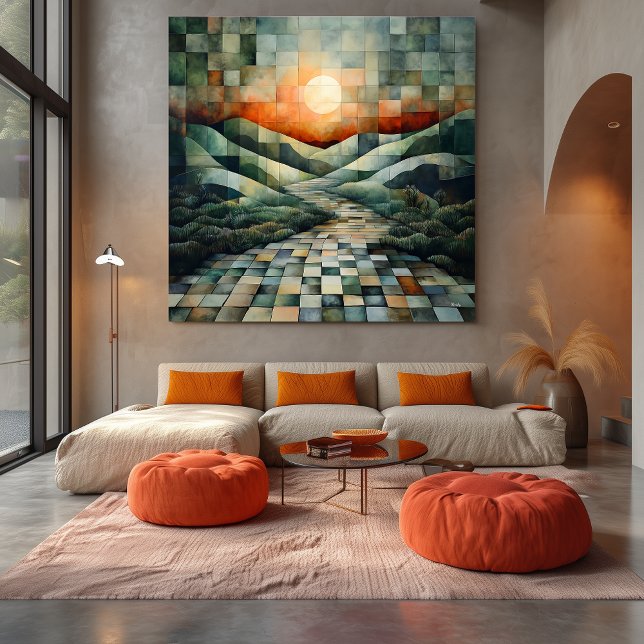 Abstract Landscape with Sunlit Path and Geometric  Canvas Print (Creator Uploaded)