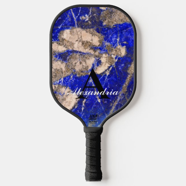 Abstract Lapis Lazuli Blue Granite monogram Pickleball Paddle (Front)