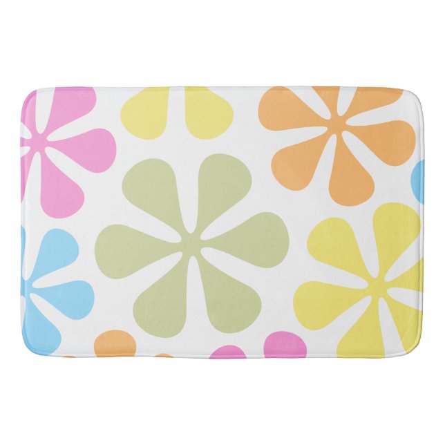 Abstract Large Flowers Bright Colour Mix Bath Mat (Front)