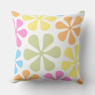 Abstract Large Flowers Bright Colour Mix Throw Pillow