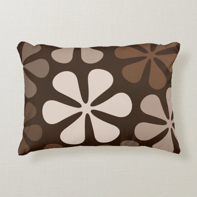 Abstract Large Flowers Browns & Creams Accent Pillow (Front)