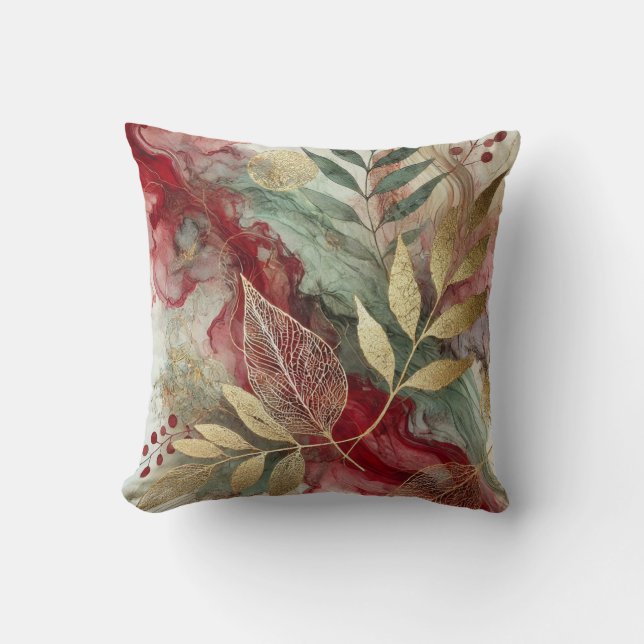 Abstract Large Golden Leaf Motif Artwork Style 31 Throw Pillow (Front)