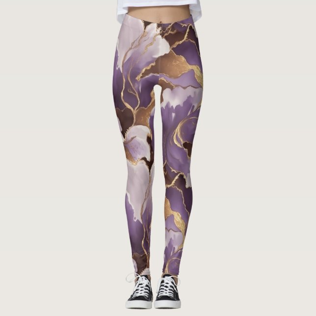 abstract lavender and gold leggings (Front)