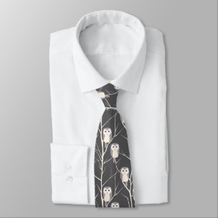 Abstract Lavender and Ivory Owl Charcoal Pattern Tie
