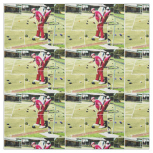 Abstract Lawn Bowlers Playing Lawn Bowls, Fabric