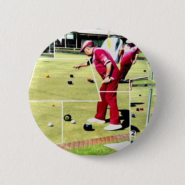 Abstract Lawn Bowls Oil Paint, 2 Inch Round Button (Front)