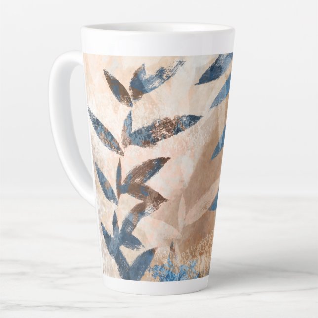 Abstract Layered Leaves - Blue and Neutral Latte Mug (Left Angle)