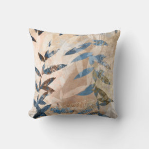 Abstract Layered Leaves - Blue and Neutral Throw Pillow