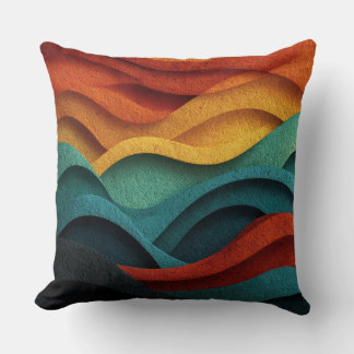 Abstract Layered Wave Landscape Throw Pillow