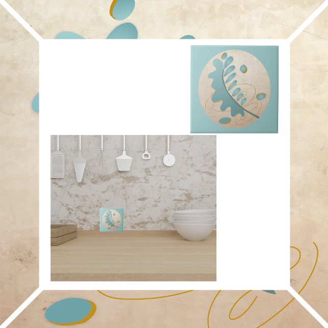 Abstract Leaf in Turquoise and Gold Tile (Creator Uploaded)