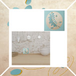 Abstract Leaf in Turquoise and Gold Tile<br><div class="desc">A simple leaf in turquoise and gold on a parchment background. Design leans toward the abstract.</div>