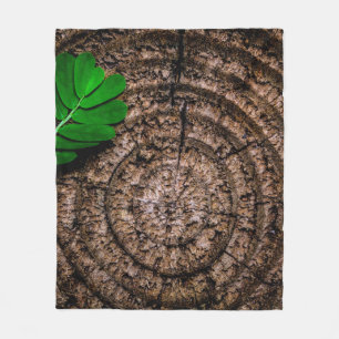 Abstract leaf tree stump green fleece blanket