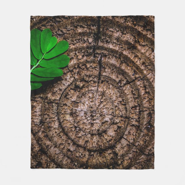 Abstract leaf tree stump green fleece blanket (Front)