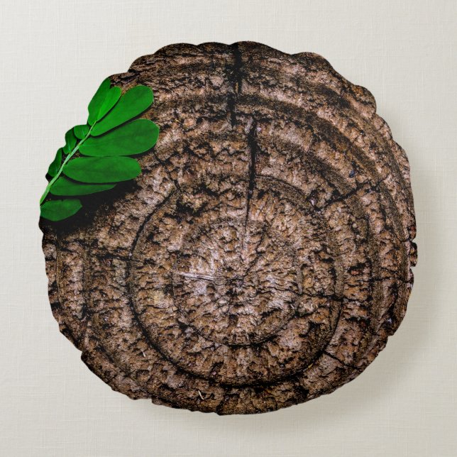 Abstract leaf tree stump green round pillow (Front)