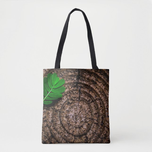 Abstract leaf tree stump green tote bag (Front)