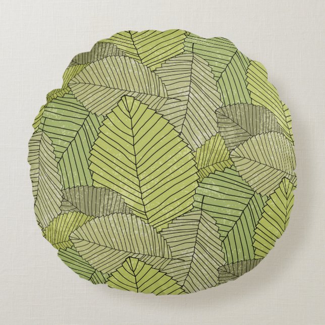 Abstract leafs pattern colourful round pillow (Front)