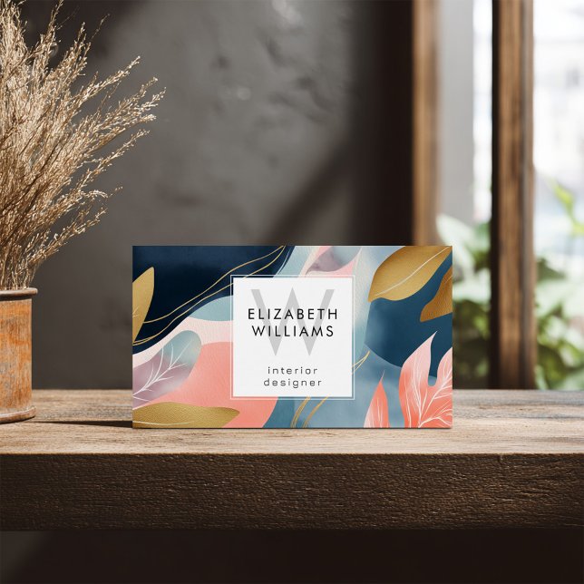 Abstract Leaves Botanicals Monogram Business Cards (Créateur téléchargé)
