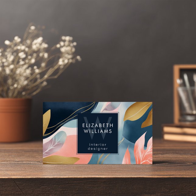 Abstract Leaves Botanicals Monogram Business Cards (Créateur téléchargé)