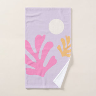 Abstract Leaves Cut Outs Shapes Purple Bath Towel Set