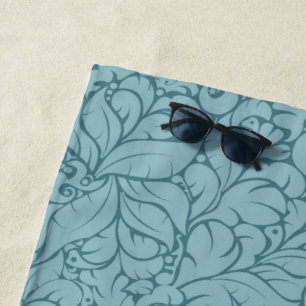 Abstract leaves muted teal pattern beach towel