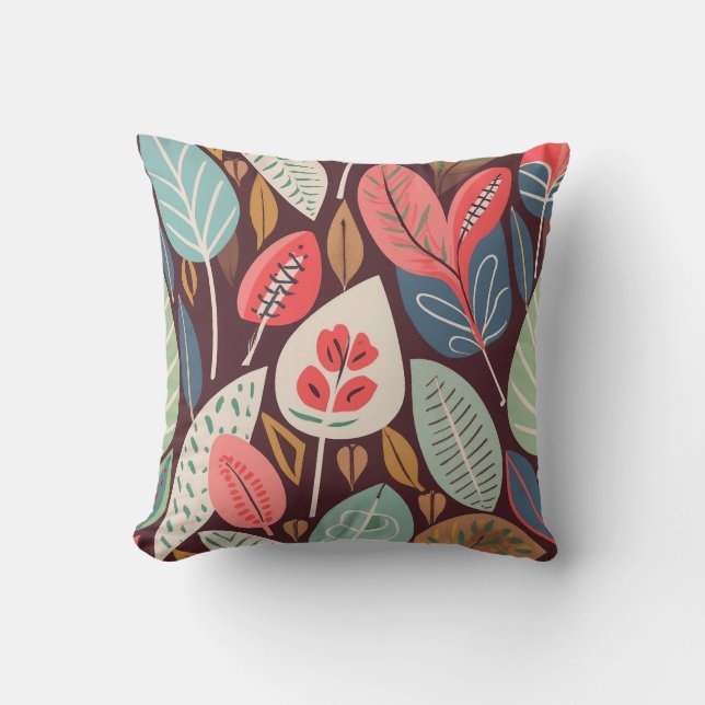 Abstract Leaves Pattern Throw Pillow (Front)