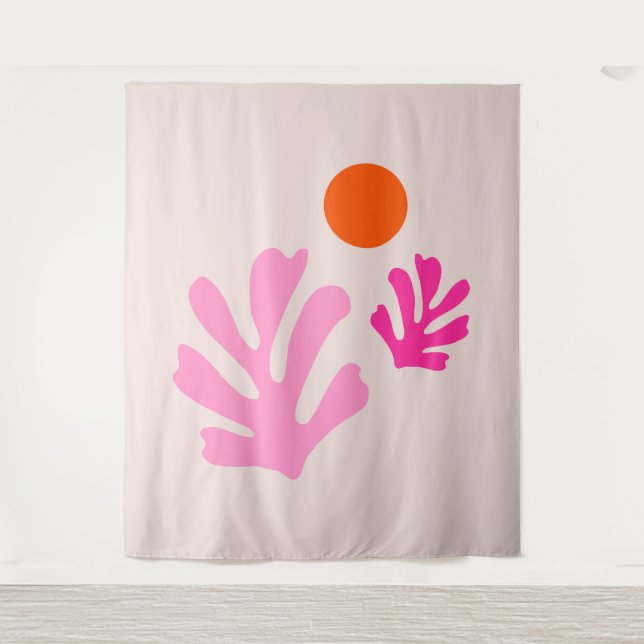 Abstract Leaves Pink Orange Modern Shapes Cut Outs Tapestry (Front)