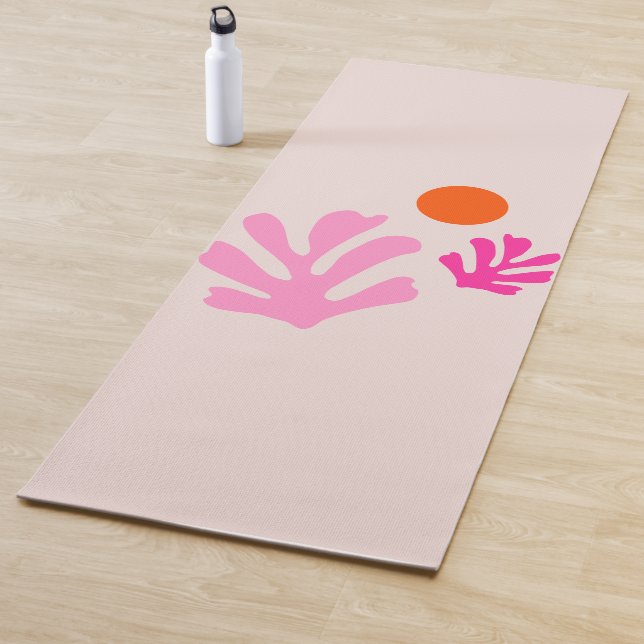 Abstract Leaves Pink Orange Modern Shapes Cut Outs Yoga Mat (In Situ)