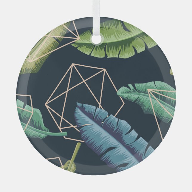 Abstract Leaves: Polygonal Line Seamless. Glass Ornament (Front)