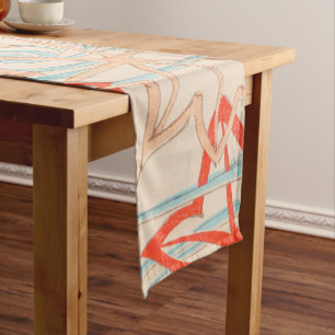 Abstract Leaves Print Vintage Japanese Pattern Short Table Runner