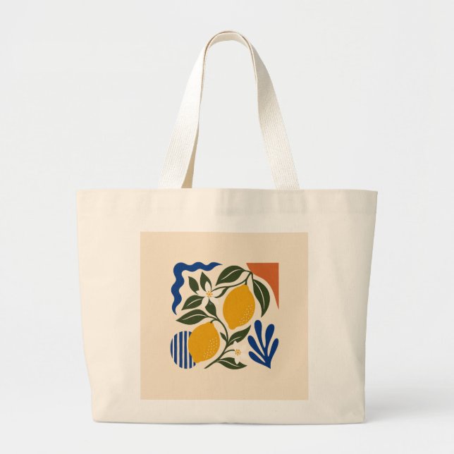 Abstract Lemon Fruit Botanical Pattern Elegant Tot Large Tote Bag (Front)